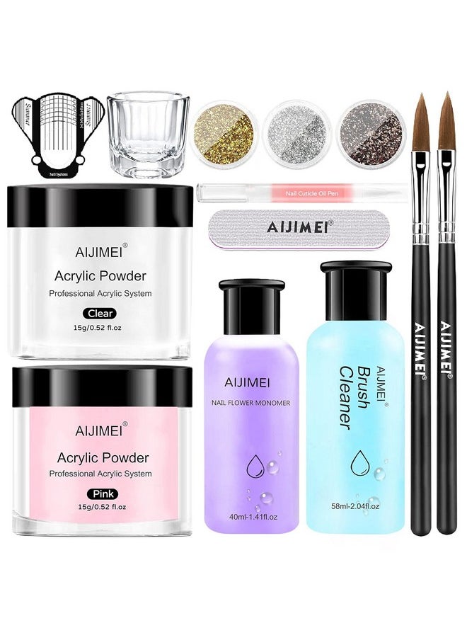 AIJIMEI Acrylic Powder Acrylic Nail Kit with Professional Liquid Monomer and Acrylic Nail Brush Cleaner,Acrylic Nail Tools Set Nail Extension Acrylic Nail System
