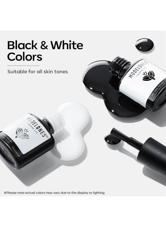 modelones Gel Nail Polish Set, 2 Pcs 15 ML Black and White Gel Polish White Gel Nail Polish Soak Off LED Gel Polish Winter Nails Art Manicure Home Gift for Women Girl