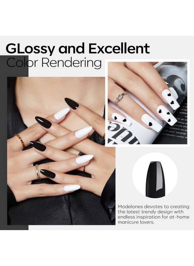 modelones Gel Nail Polish Set, 2 Pcs 15 ML Black and White Gel Polish White Gel Nail Polish Soak Off LED Gel Polish Winter Nails Art Manicure Home Gift for Women Girl
