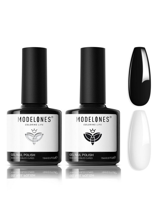 modelones Gel Nail Polish Set, 2 Pcs 15 ML Black and White Gel Polish White Gel Nail Polish Soak Off LED Gel Polish Winter Nails Art Manicure Home Gift for Women Girl