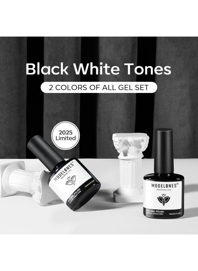 modelones Gel Nail Polish Set, 2 Pcs 15 ML Black and White Gel Polish White Gel Nail Polish Soak Off LED Gel Polish Winter Nails Art Manicure Home Gift for Women Girl