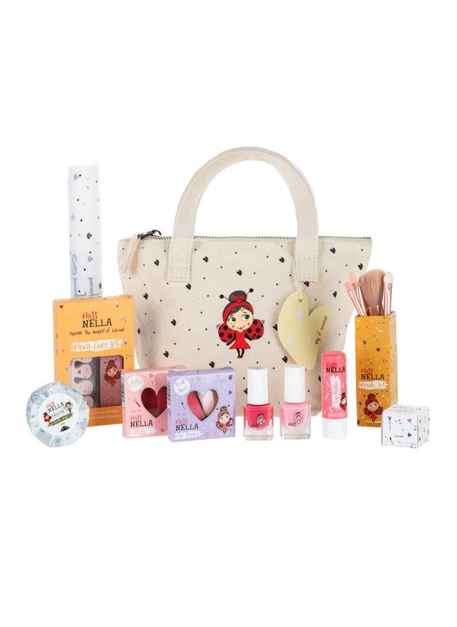 MISS NELLA Kids Bag of Wonders, Makeup & Nail Polish Set Safe and Fun Gift - Hypoallergenic, Dermatologically Tested Kid-Friendly, Non-Toxic, Cosmetic Bag Included - Special Edition