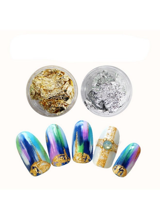 YesLady Gold Silver Nail Art Foil Aluminum Sticker 3d Glitter Flake Decoration 12 Pots