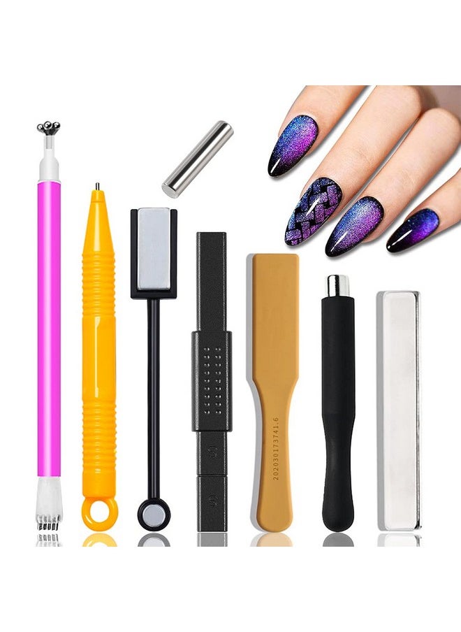 XEAOHESY 8 Pieces Nail Magnet Tool Set Double-Head Flower Design Nail Magnet Pens Multi-Function Magnet Board Magnet Stick 3D Magnetic for Cat Eye Gel Polish Nail Art