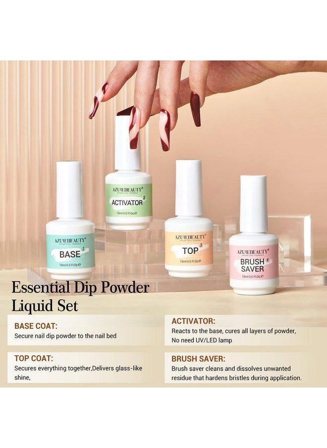 AZUREBEAUTY Dip Powder Liquid Set 15ml/0.5oz, 8 Pcs Dipping Powder Base Activator and Top Coat Brush Saver Nail File Necessary Tools for Dip Powder Nail Kit No Nail Lamp Needed