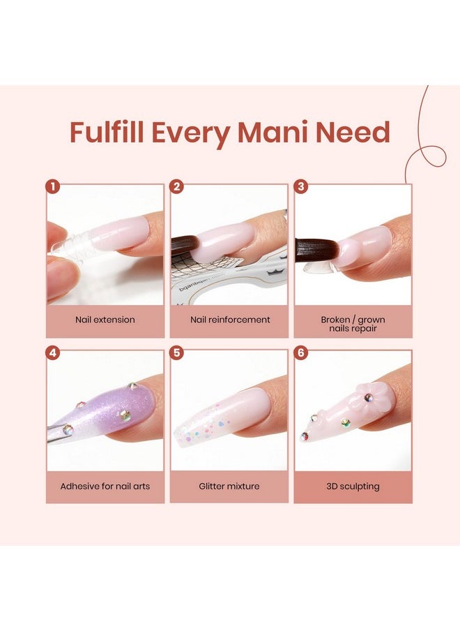 Beetles Poly Nail Extension Gel Kit, 4 Colors Pink White Poly Nail Gel Builder Sheer Pink Nail Gel Clear Nail Art Kit with Poly Brush & Slip Solution Nail Salon All In 1 Kit Valentine's Gift for Women
