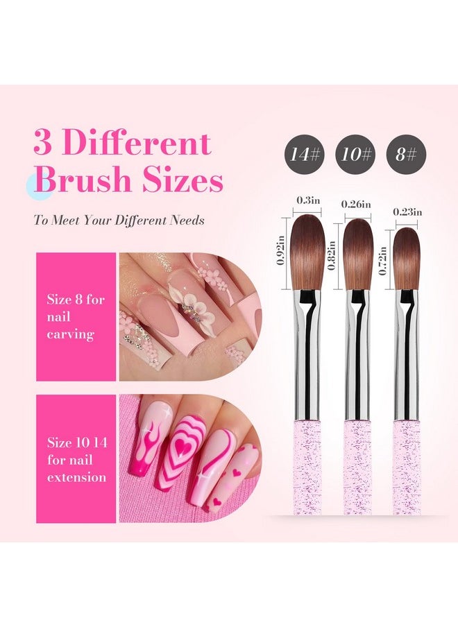 MelodySusie 3Pcs Acrylic Nail Brush Set, Size 8/10/14 Professional Nail Brushes for Acrylic Application Acrylic Powder Nail Art Extension and 3D Nail Carving for DIY Home Salon Nail Art Manicure Tool