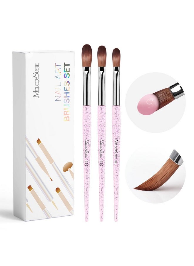 MelodySusie 3Pcs Acrylic Nail Brush Set, Size 8/10/14 Professional Nail Brushes for Acrylic Application Acrylic Powder Nail Art Extension and 3D Nail Carving for DIY Home Salon Nail Art Manicure Tool