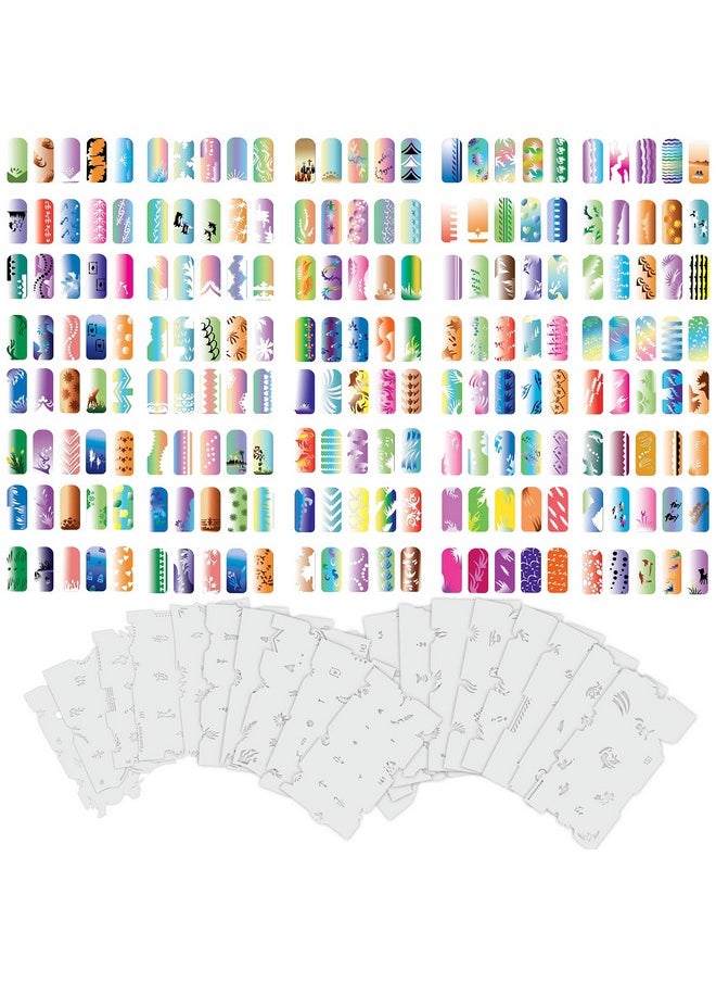 Custom Body Art Airbrush Nail Stencils - Design Series Set # 8 Includes 20 Individual Nail Templates with 16 Designs Each for a Total of 320 Designs of Series #8