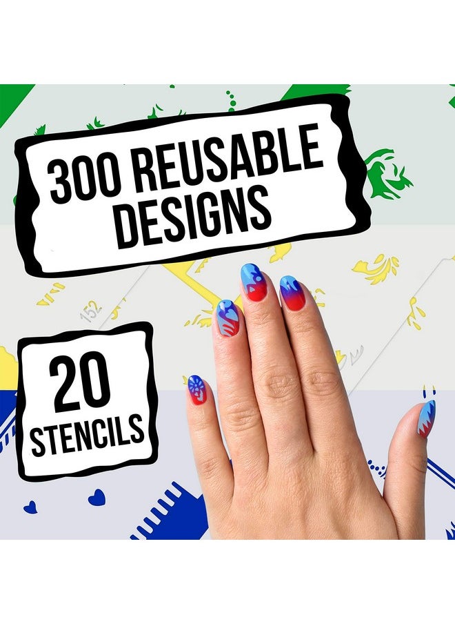 Custom Body Art Airbrush Nail Stencils - Design Series Set # 8 Includes 20 Individual Nail Templates with 16 Designs Each for a Total of 320 Designs of Series #8