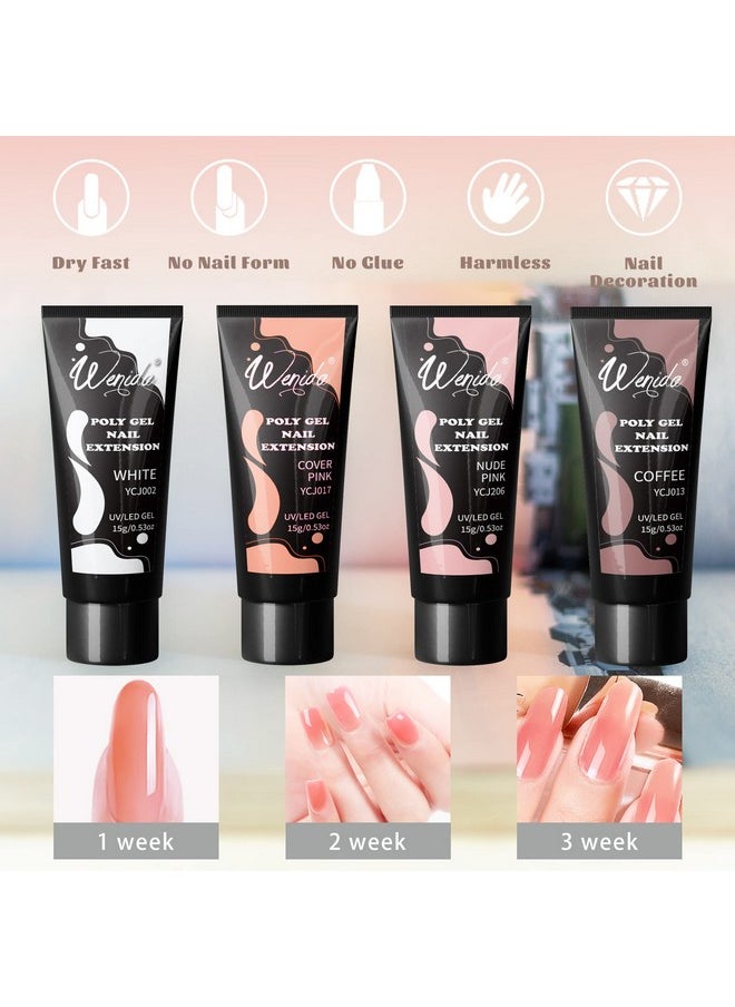 Nail Extension Gel Kit Wenida 4 Nude Colors Nail Builder Gel Set Nail Enhancement Gel for Home DIY Nail Manicure Art