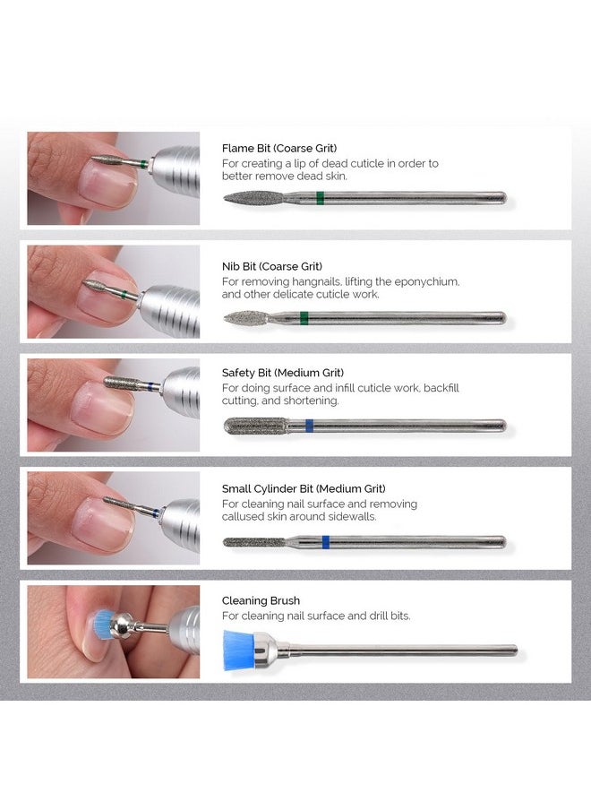MelodySusie 10pcs Nail Drill Bits Set, 3/32 Inch Diamond Cuticle Nail Bits Kit for Nail Drill E-File, Manicure Pedicure Remover Tools for Acrylic Gel Nails, Salon Home Nail Care Supplies, Silver