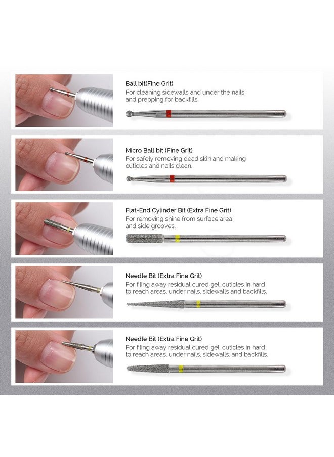 MelodySusie 10pcs Nail Drill Bits Set, 3/32 Inch Diamond Cuticle Nail Bits Kit for Nail Drill E-File, Manicure Pedicure Remover Tools for Acrylic Gel Nails, Salon Home Nail Care Supplies, Silver