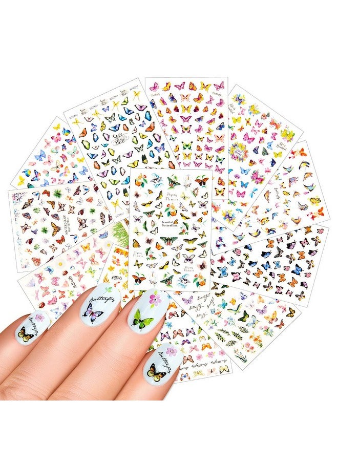 Nail Art Stickers Butterfly Acrylic Nails Decals Designs Accessories 12 Sheet Self Adhesive 3D Nail Sticker Decorations Decal for Women Girls