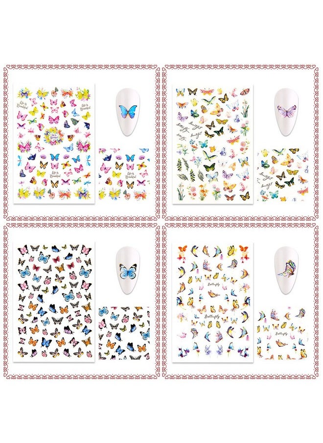 Nail Art Stickers Butterfly Acrylic Nails Decals Designs Accessories 12 Sheet Self Adhesive 3D Nail Sticker Decorations Decal for Women Girls