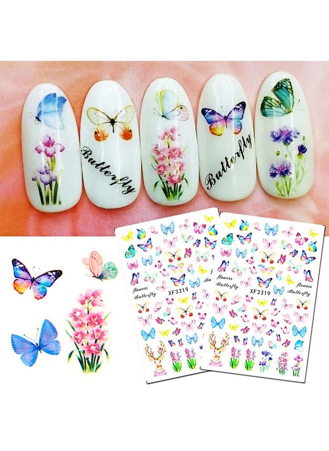 Nail Art Stickers Butterfly Acrylic Nails Decals Designs Accessories 12 Sheet Self Adhesive 3D Nail Sticker Decorations Decal for Women Girls