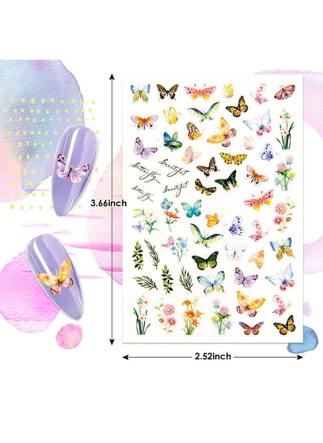 Nail Art Stickers Butterfly Acrylic Nails Decals Designs Accessories 12 Sheet Self Adhesive 3D Nail Sticker Decorations Decal for Women Girls