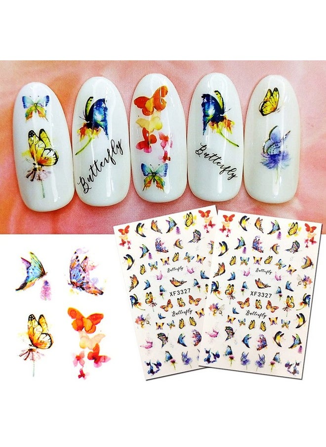 Nail Art Stickers Butterfly Acrylic Nails Decals Designs Accessories 12 Sheet Self Adhesive 3D Nail Sticker Decorations Decal for Women Girls