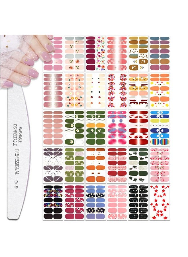 XEAOHESY 30 Sheets Flower Series Full Wraps Nail Polish Strips Stickers Self-Adhesive Nail Art Decals Stickers with Nail File Manicure Kit Nail Art for Women Girls