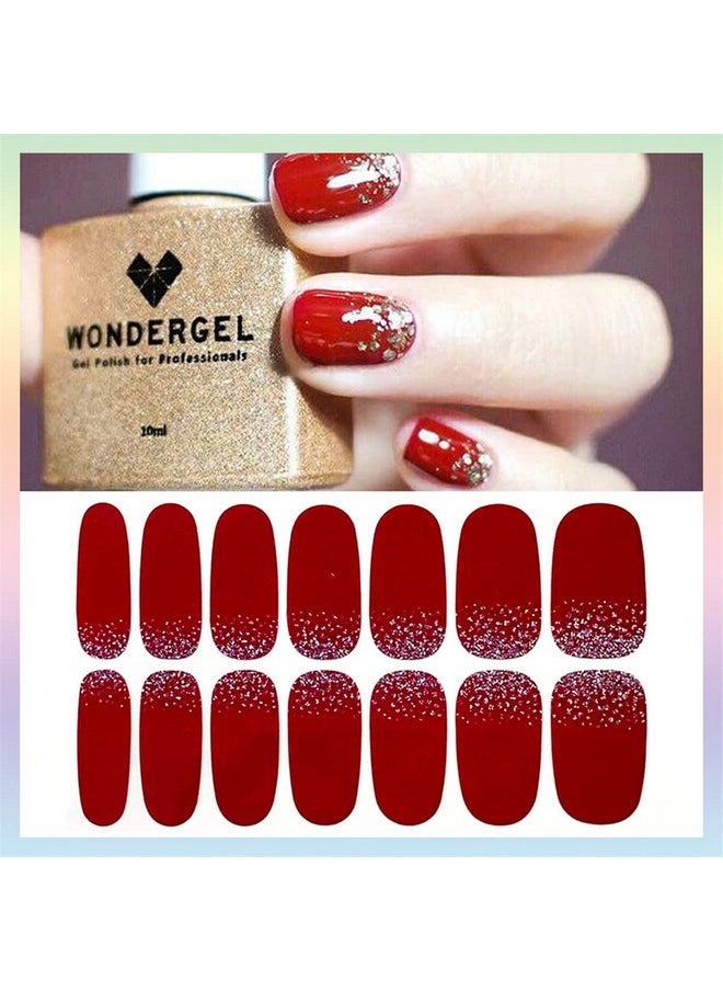 JERCLITY 24 Sheets Red Solid Color Nail Polish Strips Stickers Warm Color Full Nail Wraps Self Adhesive Nail Art Decal Nail Strips with Nail File for Women Girls DIY Nail Art