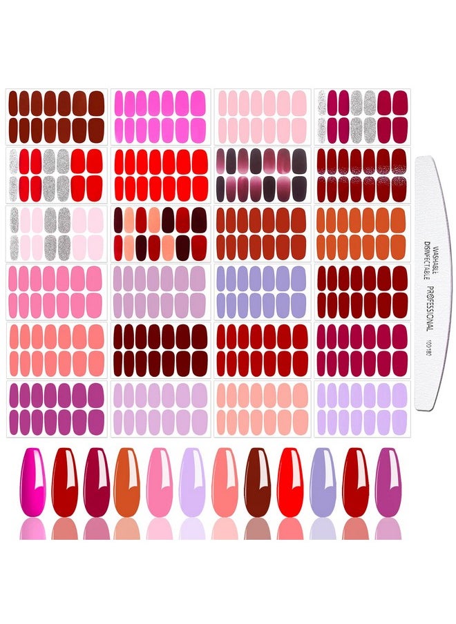 JERCLITY 24 Sheets Red Solid Color Nail Polish Strips Stickers Warm Color Full Nail Wraps Self Adhesive Nail Art Decal Nail Strips with Nail File for Women Girls DIY Nail Art