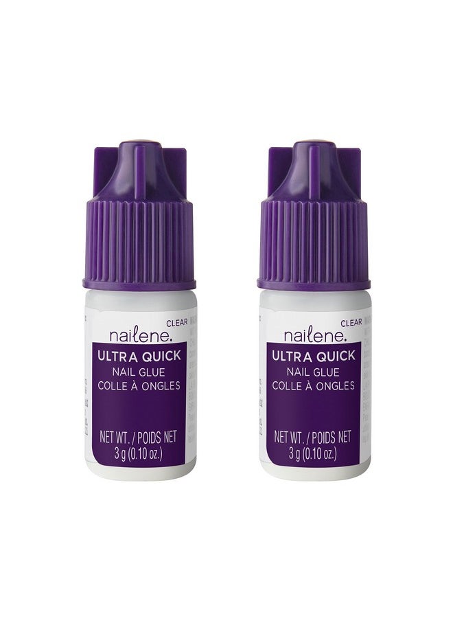Nailene Ultra Quick Nail Glue, 0.10 oz - Durable, Easy to Apply False Nail Glue - Repairs Natural Nails - Quick-Drying Nail Adhesive Lasts Up to 7 Days, 2 Pack