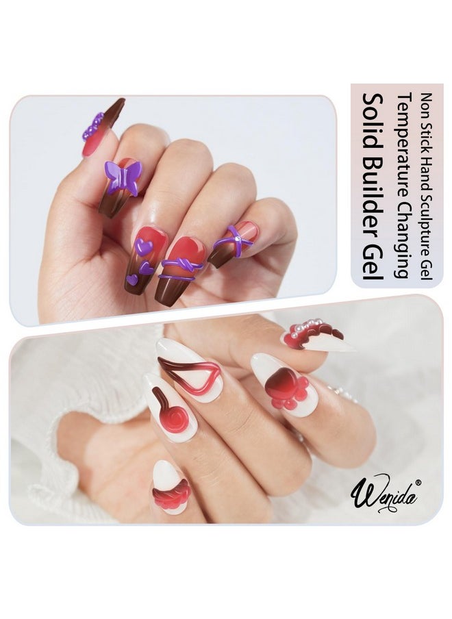 Solid Builder Nail Gel Wenida Temperature Changing Color Coffee Changing Red 15ml Nail Extension Gel Non Stick Hand Sculpture Gel Nail Carving Gel Nail Strengthen Gel for Home DIY Nail Manicure Art