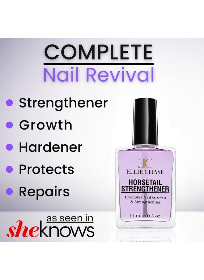 Ellie Chase Horsetail Nail Strengthener, Growth, Hardener, Repair Treatment Polish 0.5 OZ/Help Splits, Breaks, Thin, Weak, Chipped, Damaged, Cracked, Peeling Nails/Grow Strong Hard Thicker Nails