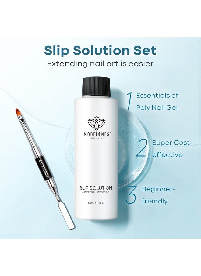 Modelones Poly Nail Extension Gel Kit Slip Solution for Nails with Dual-Ended Nail Brush Anti-Stick Liquid Brushes Cleaning Easy Spread for Beginner