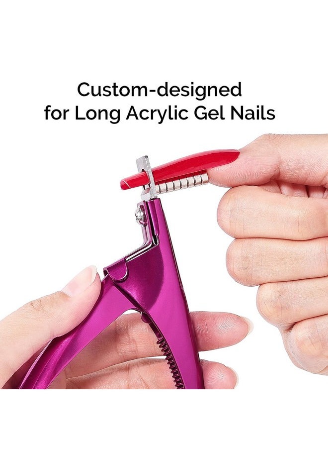 MelodySusie Acrylic Nail Clippers with 15pcs Magnet Sizers, Professional Nail Clippers Cutters for Long Acrylic Gel Nails Tips, Adjustable Stainless Nail Trimmer, Manicure Tool for Salon Home, Plum