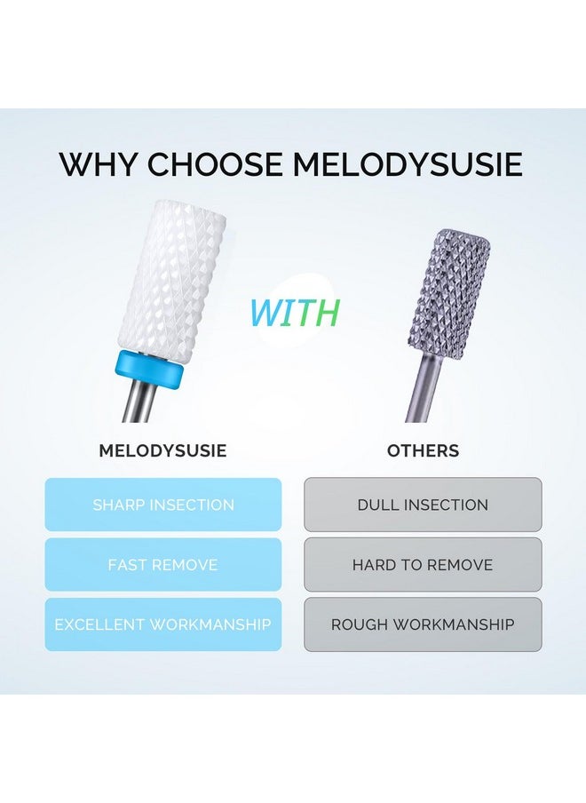 MELODYSUSIE Ceramic Nail Drill Bits Set, 3/32'' (2.35mm) Professional Acrylic Nail File Drill Bit for Manicure Pedicure Cuticle Gel Nail Polishing 5Pcs