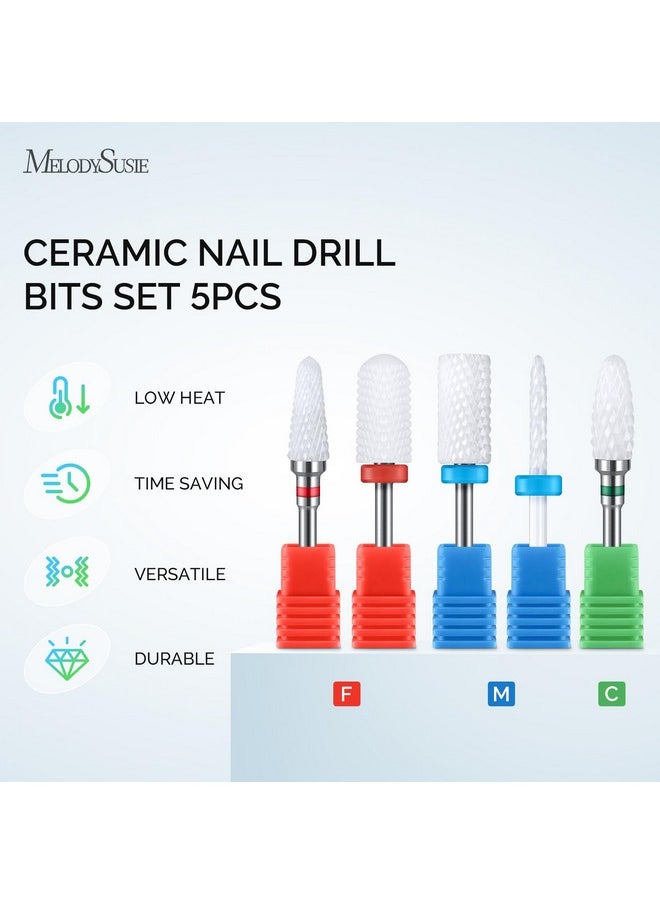 MELODYSUSIE Ceramic Nail Drill Bits Set, 3/32'' (2.35mm) Professional Acrylic Nail File Drill Bit for Manicure Pedicure Cuticle Gel Nail Polishing 5Pcs