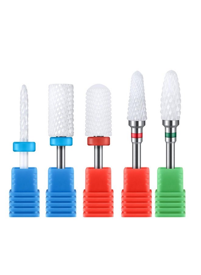 MELODYSUSIE Ceramic Nail Drill Bits Set, 3/32'' (2.35mm) Professional Acrylic Nail File Drill Bit for Manicure Pedicure Cuticle Gel Nail Polishing 5Pcs