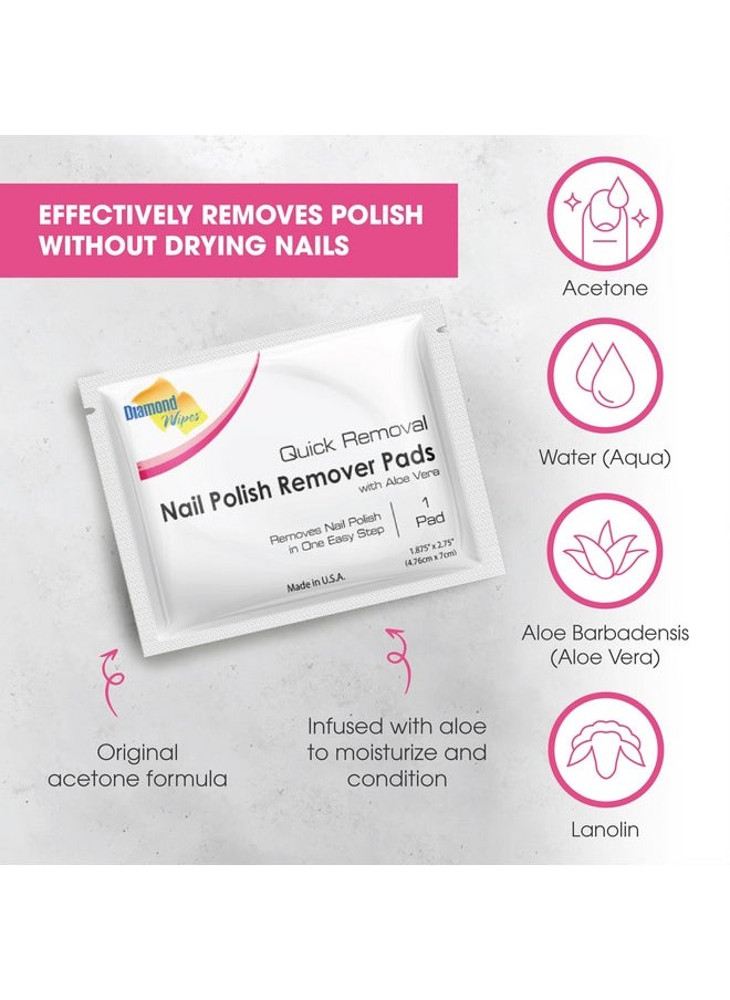 Diamond Wipes Nail Polish Remover Wipes with Aloe Vera, Acetone Nail Polish Remover Pads, 50 Individually Wrapped Nail Polish Wipes