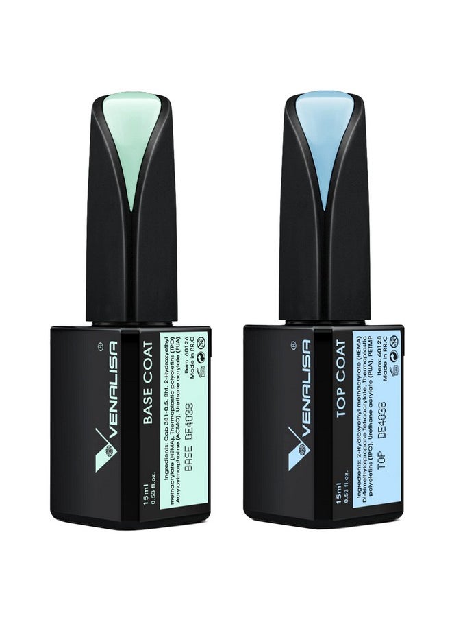 VENALISA 2 Pcs 15ml Gel Nail Ploish Base and Top Coat Set, No Wipe High Gloss Long Lasting Tempered Top Coat Polish Soak Off LED Gel Kit