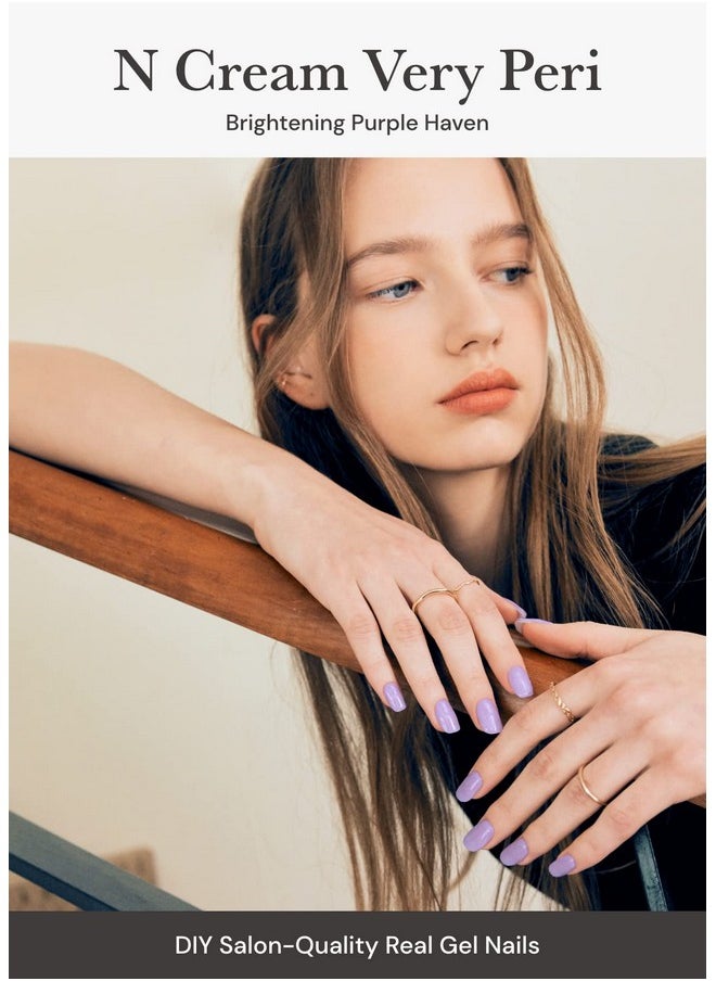 ohora Semi Cured Gel Nail Strips (N Cream Very Peri) - Purple, Solid, Works with UV/LED Lamps, Salon-Quality, Long Lasting, Easy to Apply & Remove - Includes 2 Prep Pads, Nail File & Wooden Stick