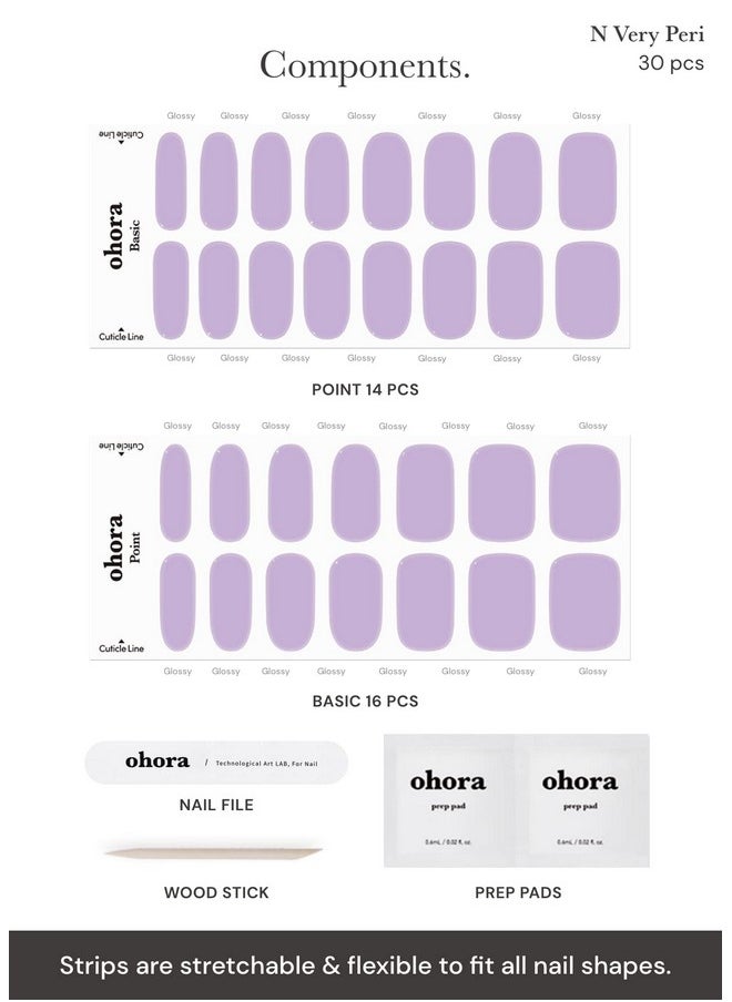 ohora Semi Cured Gel Nail Strips (N Cream Very Peri) - Purple, Solid, Works with UV/LED Lamps, Salon-Quality, Long Lasting, Easy to Apply & Remove - Includes 2 Prep Pads, Nail File & Wooden Stick