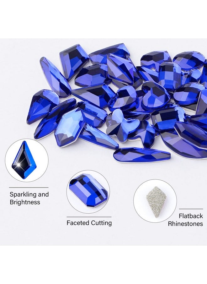 Canvalite 1820Pcs Blue Rhinestones Nail Gems, 12 Styles 3D Glass Crystals Nail Charms Shiny Multi Shape Flatback Nail Rhinestones for Nail Art with Rhinestones Picker and Tweezers for DIY Nail Art