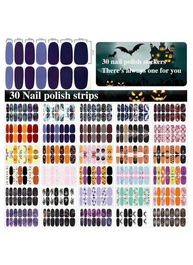 XEAOHESY 30 Sheets Marbled Halloween Real Nail Polish Strips Stickers With Nail File Halloween Nail Stickers Full Nail Wraps for Women Halloween Nail Art