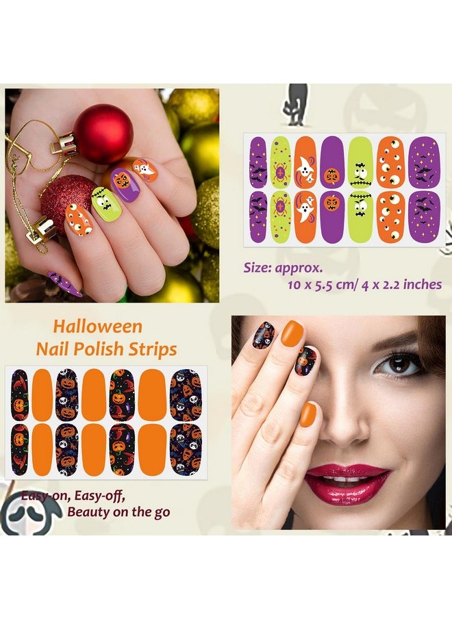 XEAOHESY 30 Sheets Marbled Halloween Real Nail Polish Strips Stickers With Nail File Halloween Nail Stickers Full Nail Wraps for Women Halloween Nail Art