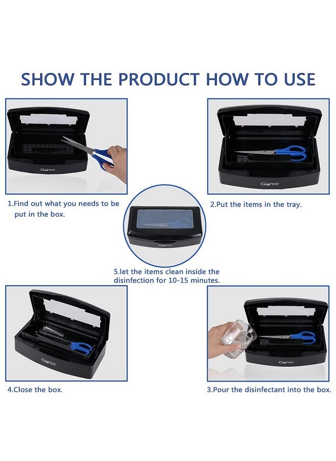 Gusnilo Nail Tool Sterilizer Box Plastic Disinfectant Container Barbicide Disinfectant Tray for Nail Tools, Tweezers, Hair Salon, Spa and Trimmer Manicure Equipment (Black)