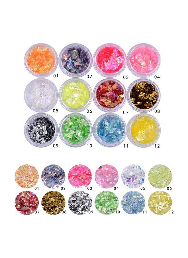 Yeslady Nail Glitters Mylar Slices Sequins Chunky Iridescent Flakes Round Mermaid Charms DIY Art Sticker Tips Decoration 24Boxes