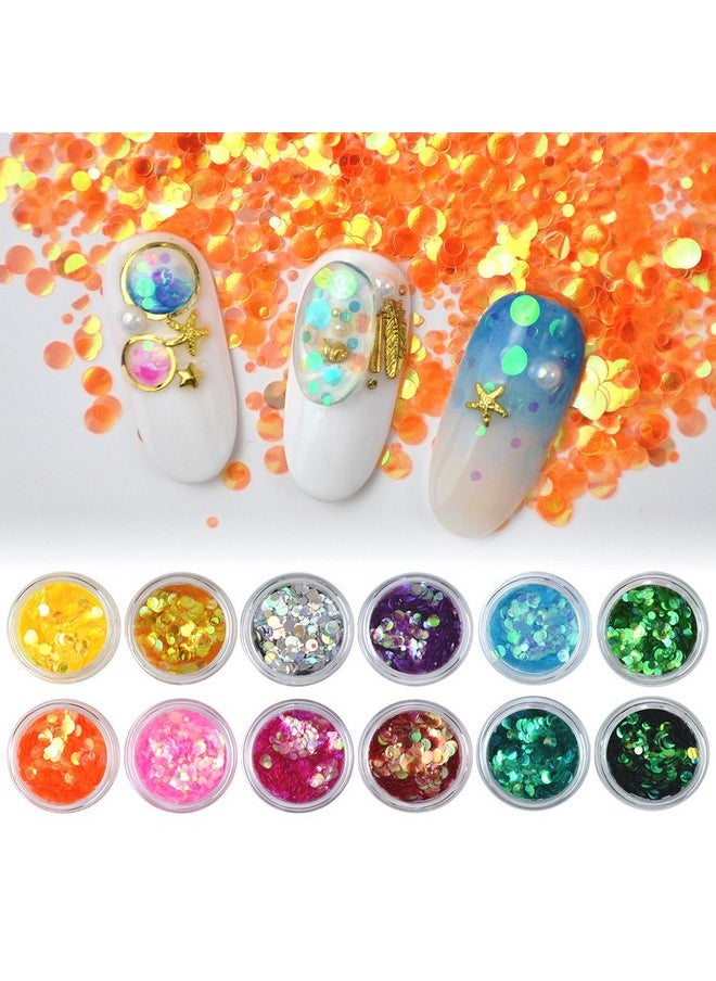 Yeslady Nail Glitters Mylar Slices Sequins Chunky Iridescent Flakes Round Mermaid Charms DIY Art Sticker Tips Decoration 24Boxes