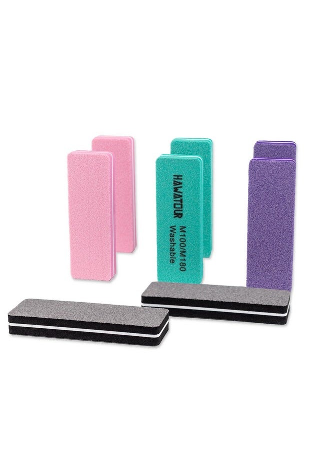 HAWATOUR Nail Files and Buffers, 8 Pieces Manicure Kit for Acrylic and Natural Nails, 100/180 Grit Rectangular Art Care Buffer Block Tools Home Salon