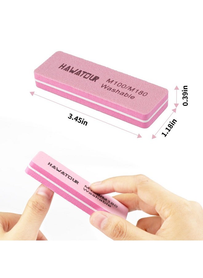 HAWATOUR Nail Files and Buffers, 8 Pieces Manicure Kit for Acrylic and Natural Nails, 100/180 Grit Rectangular Art Care Buffer Block Tools Home Salon