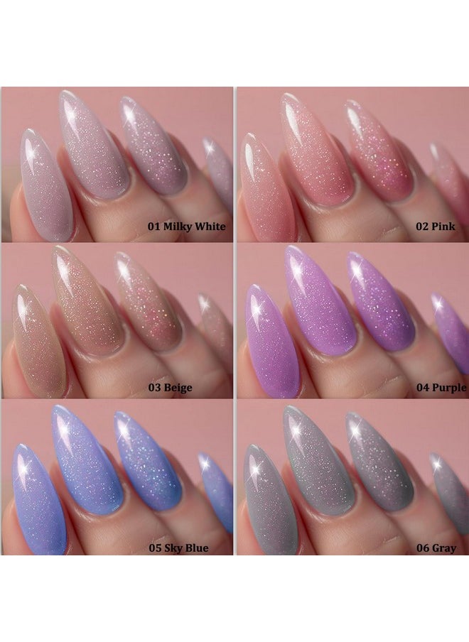 AHAMIOU Nail Polish Holographic Pink Shimmer Gel Nails Glitter Set Sparkly Shiny Reflective Nail Polish Kit Neutral Sheer Nude Gel Polish Diamond Gel for Home Salon DIY,6PCS
