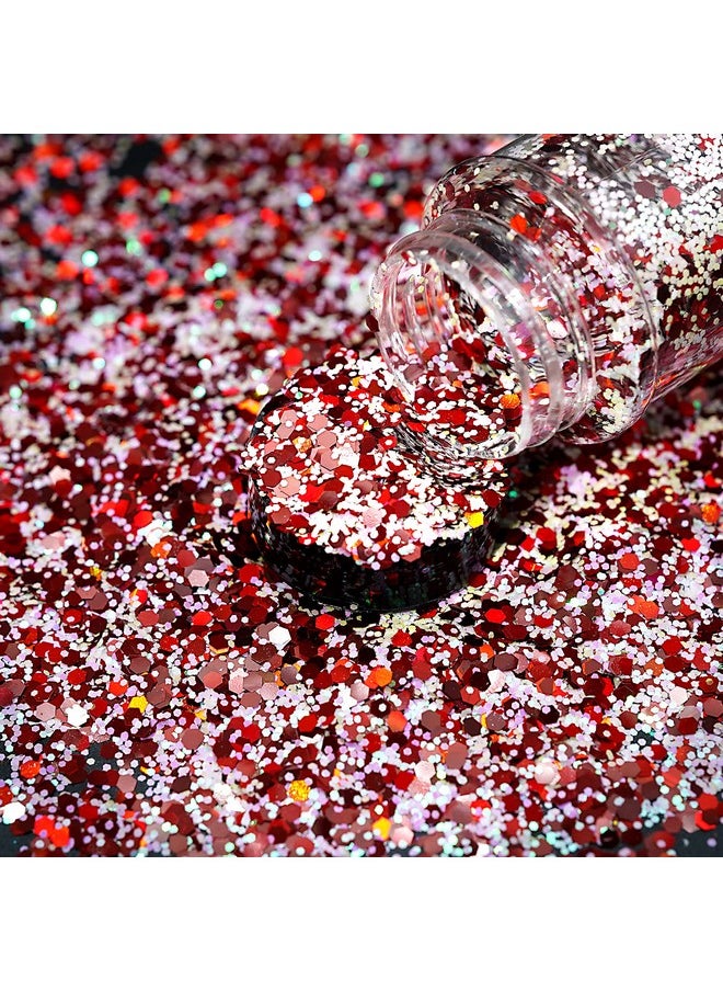 Christmas Nail Sequins,100g Christmas Glitter, Cosmetic Craft Holographic Glitter for Epoxy Resin, Laser Snowflake Christmas Tree Flakesfor Festival Nail Art Design or Make Up, Festival Decor（SD-12）