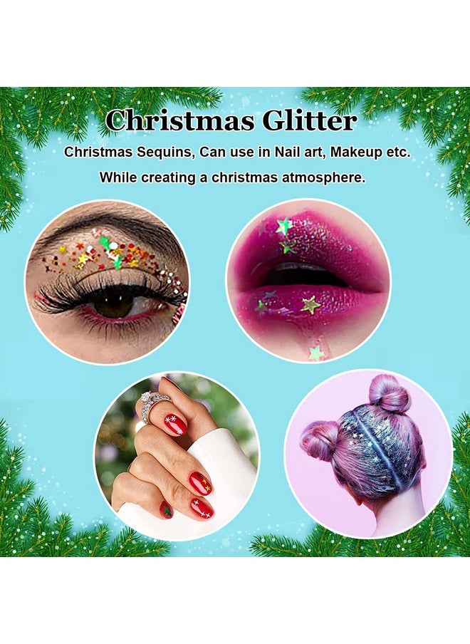 Christmas Nail Sequins,100g Christmas Glitter, Cosmetic Craft Holographic Glitter for Epoxy Resin, Laser Snowflake Christmas Tree Flakesfor Festival Nail Art Design or Make Up, Festival Decor（SD-12）