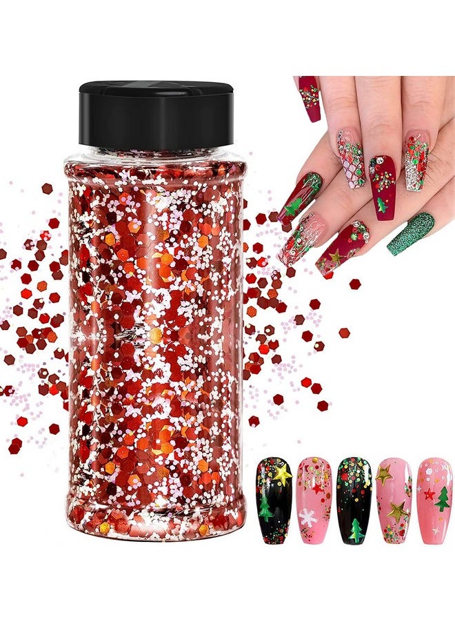 Christmas Nail Sequins,100g Christmas Glitter, Cosmetic Craft Holographic Glitter for Epoxy Resin, Laser Snowflake Christmas Tree Flakesfor Festival Nail Art Design or Make Up, Festival Decor（SD-12）
