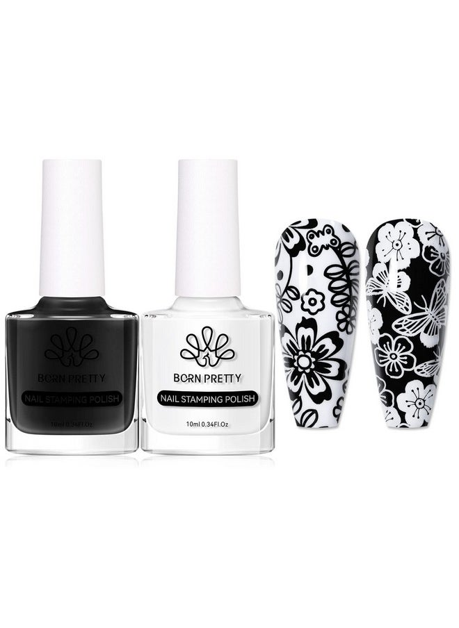 Born Pretty Nail Art Stamping Polish White Black Manicure Image Stamp Polish Set Print Polish Varnish 2 Bottles